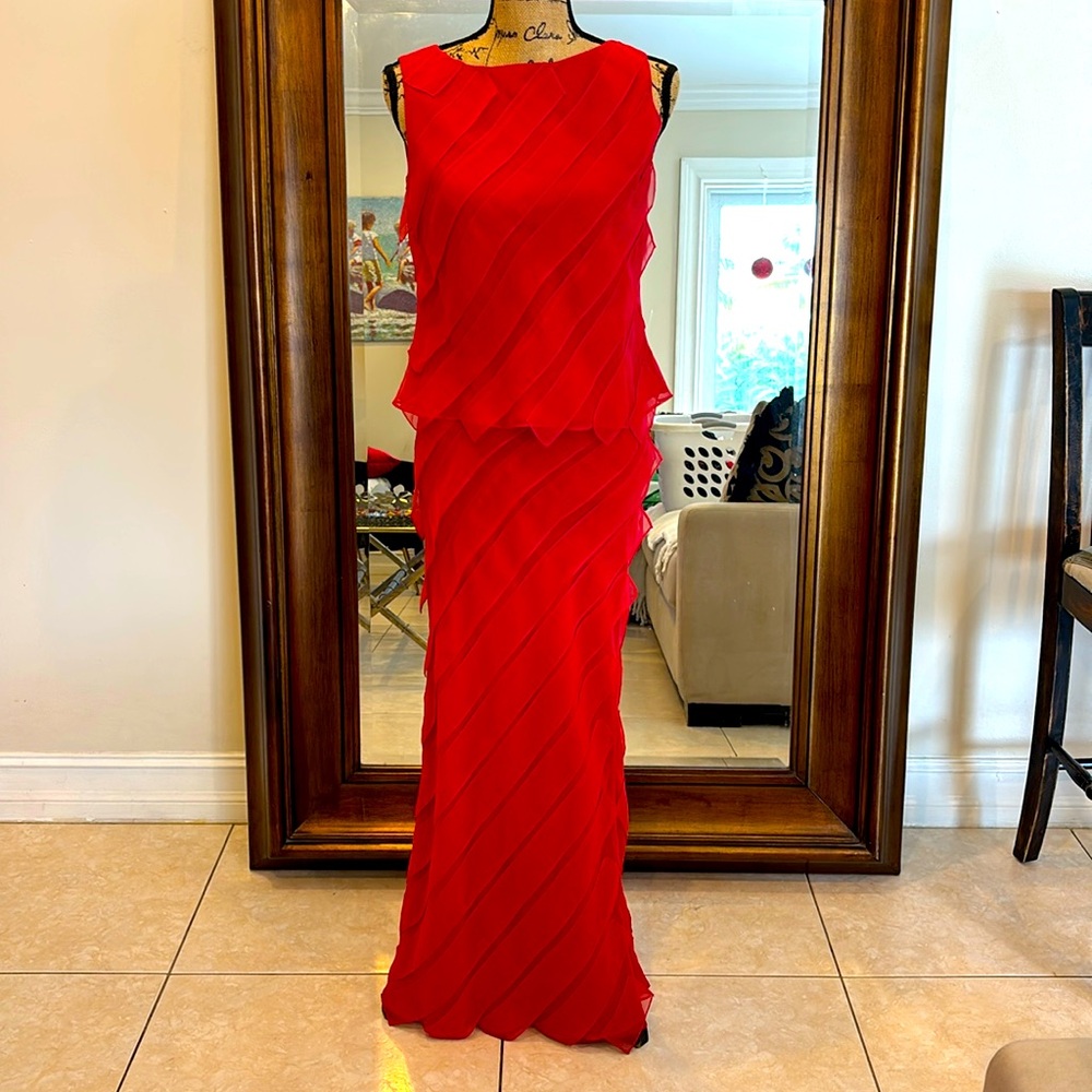 Vintage Victor Costa Draped Chiffon 2 pc Evening Gown Size 8